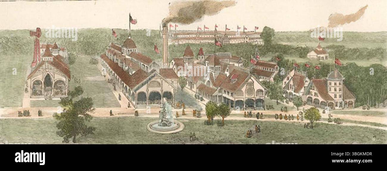Questa immagine del 1888 mostra il Centenario dell'Ohio tenutosi a Columbus dal 4 settembre al 19 ottobre 1888, che ha celebrato il primo insediamento permanente in Ohio. L'evento ha visto mostre di vari settori, tra cui macchinari. Foto Stock
