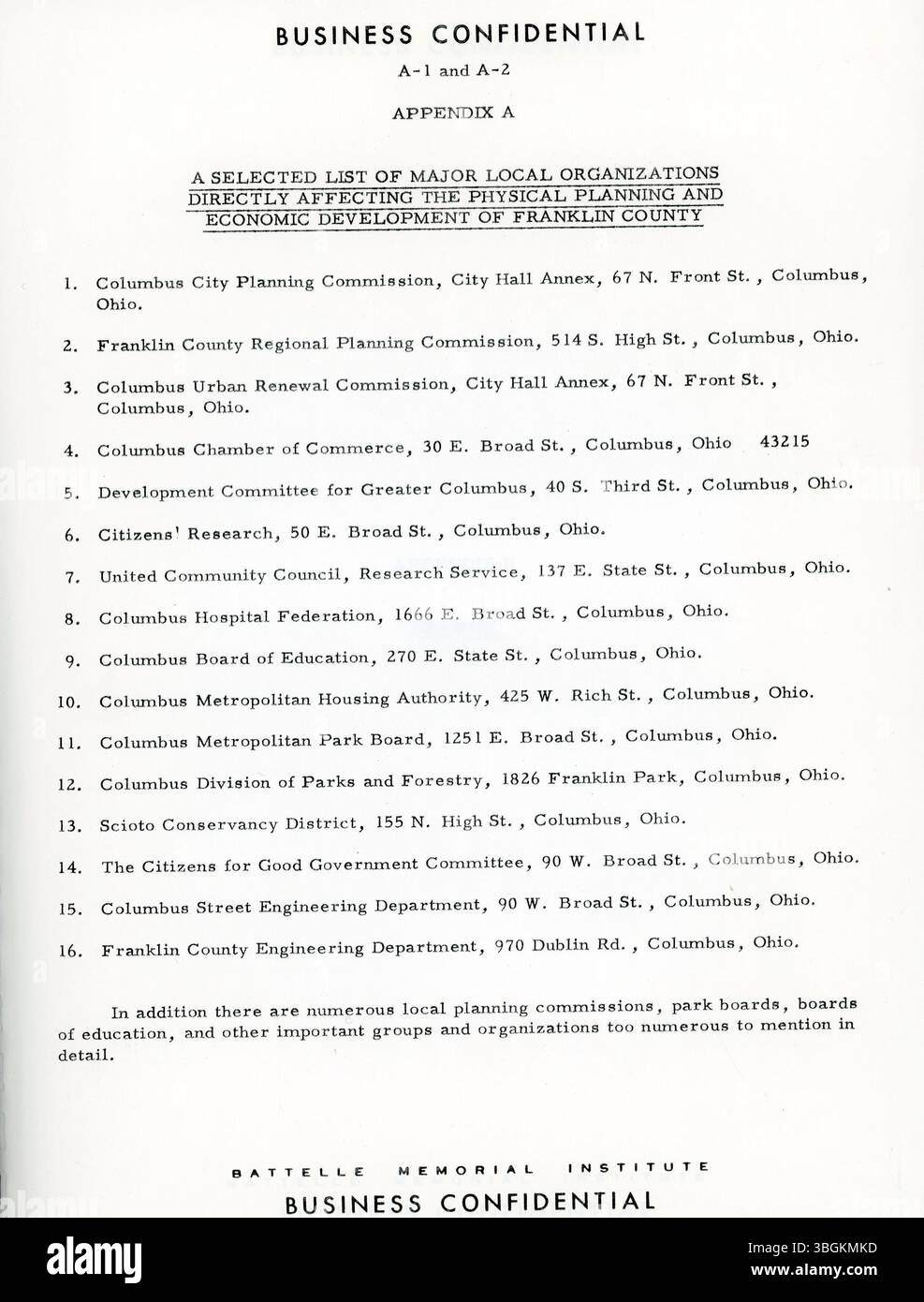 Questa relazione del 1964, preparata per la camera di commercio di Columbus, esamina il ruolo della camera nel promuovere la crescita e lo sviluppo dell'area di Columbus. Analizza le relazioni annuali 1963-1964 di vari dipartimenti della camera, comitati e attività speciali di servizio comunitario per integrarle nello sforzo del piano blu. Foto Stock