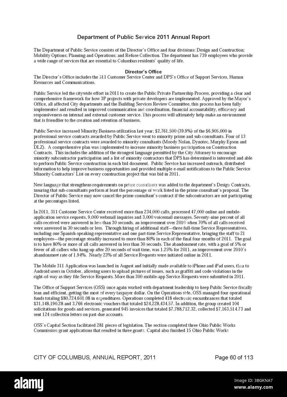 Il 2011 City of Columbus Annual Report presenta le entrate e le spese per l'anno, insieme alle relazioni del Committee of Ways and Means, del City Clerk e del City Treasurer. Fornisce informazioni dettagliate sulle attività fiscali della città e sugli stanziamenti di bilancio. Foto Stock