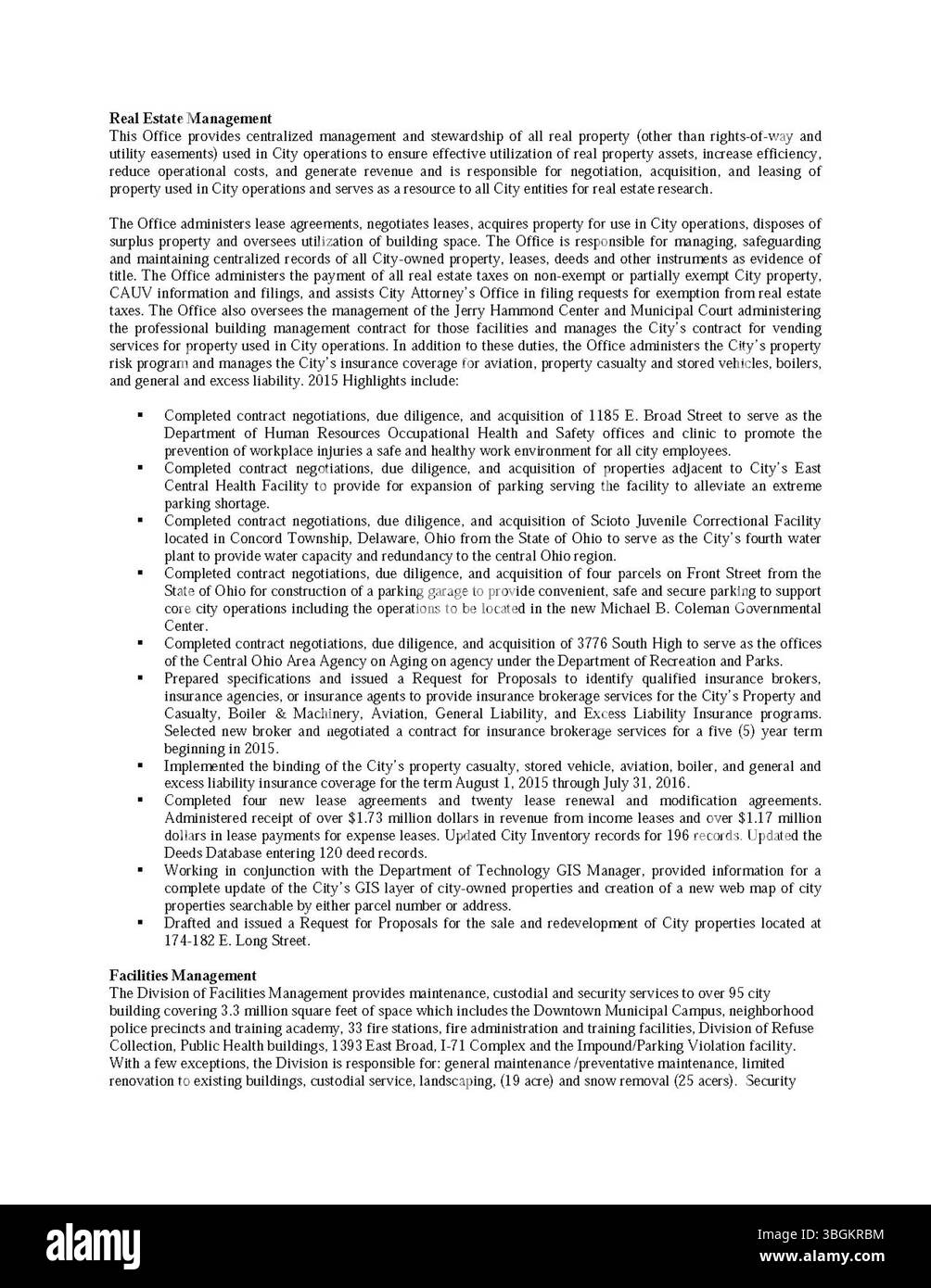 Questo rapporto annuale 2015 descrive in dettaglio le entrate e le spese della città di Columbus con riepiloghi fiscali e relazioni del Comitato Ways and Means, dell'impiegato comunale e del Tesoriere della città. Foto Stock