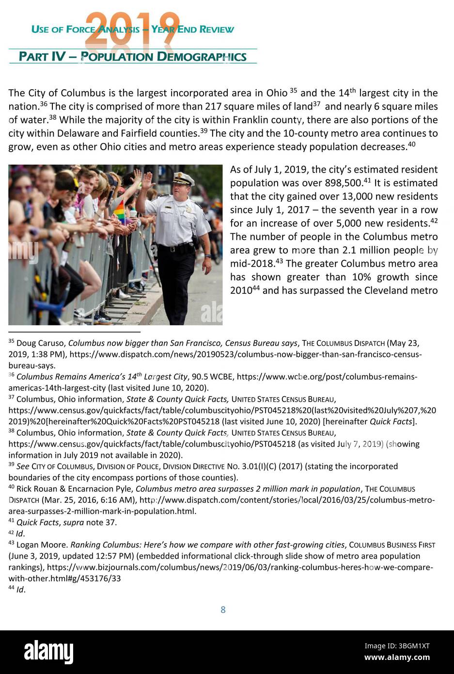 Questa revisione del 2019 della Columbus Division of Police Use of Force Analysis fornisce una valutazione approfondita dell'applicazione della forza, esaminando i dati di arresto e applicazione per identificare i modelli delle operazioni di polizia e l'impatto della comunità. Foto Stock