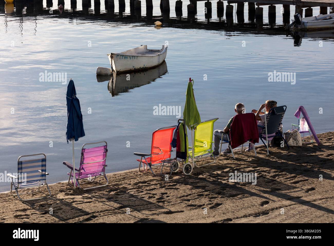 Playa Barnuevo, boats, IDLE, Santiago de la Ribera, Mar Menor, regione autonoma di Murcia, Spagna, Foto Stock