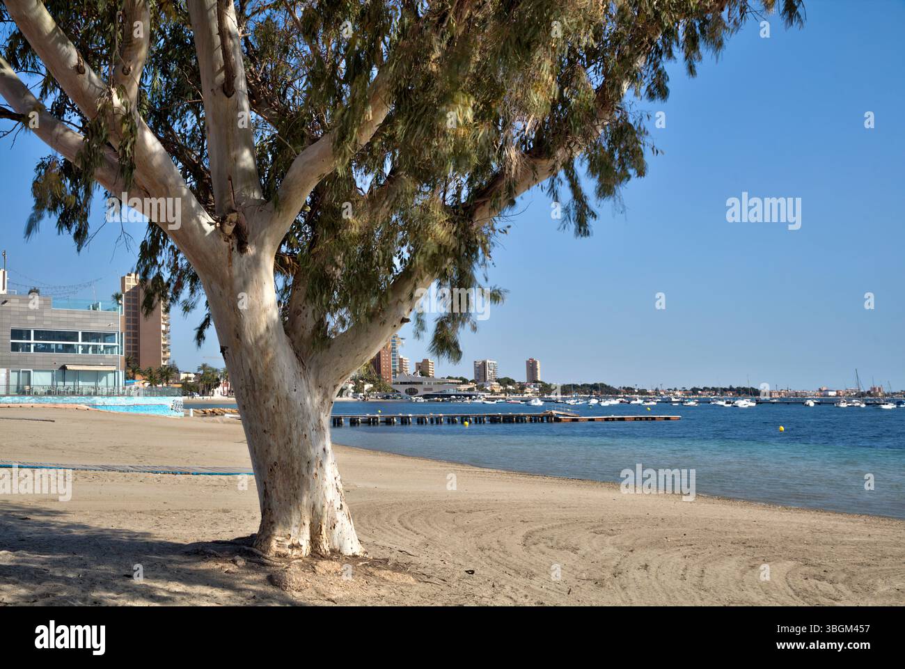 Playa Barnuevo, spiaggia, architettura, Santiago de Ribera, Mar Menor, regione autonoma di Murcia, Spagna, Foto Stock