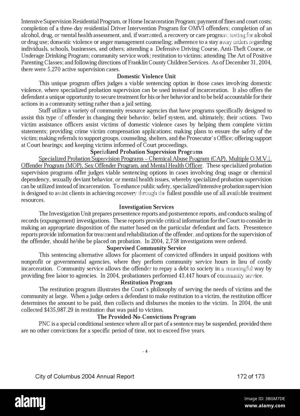 Questa sezione del rapporto annuale della città di Columbus 2004 descrive in dettaglio le entrate e le spese finanziarie della città per l'anno fiscale. Sono incluse le relazioni del comitato dei modi e dei mezzi, del funzionario comunale e del tesoriere della città. Foto Stock