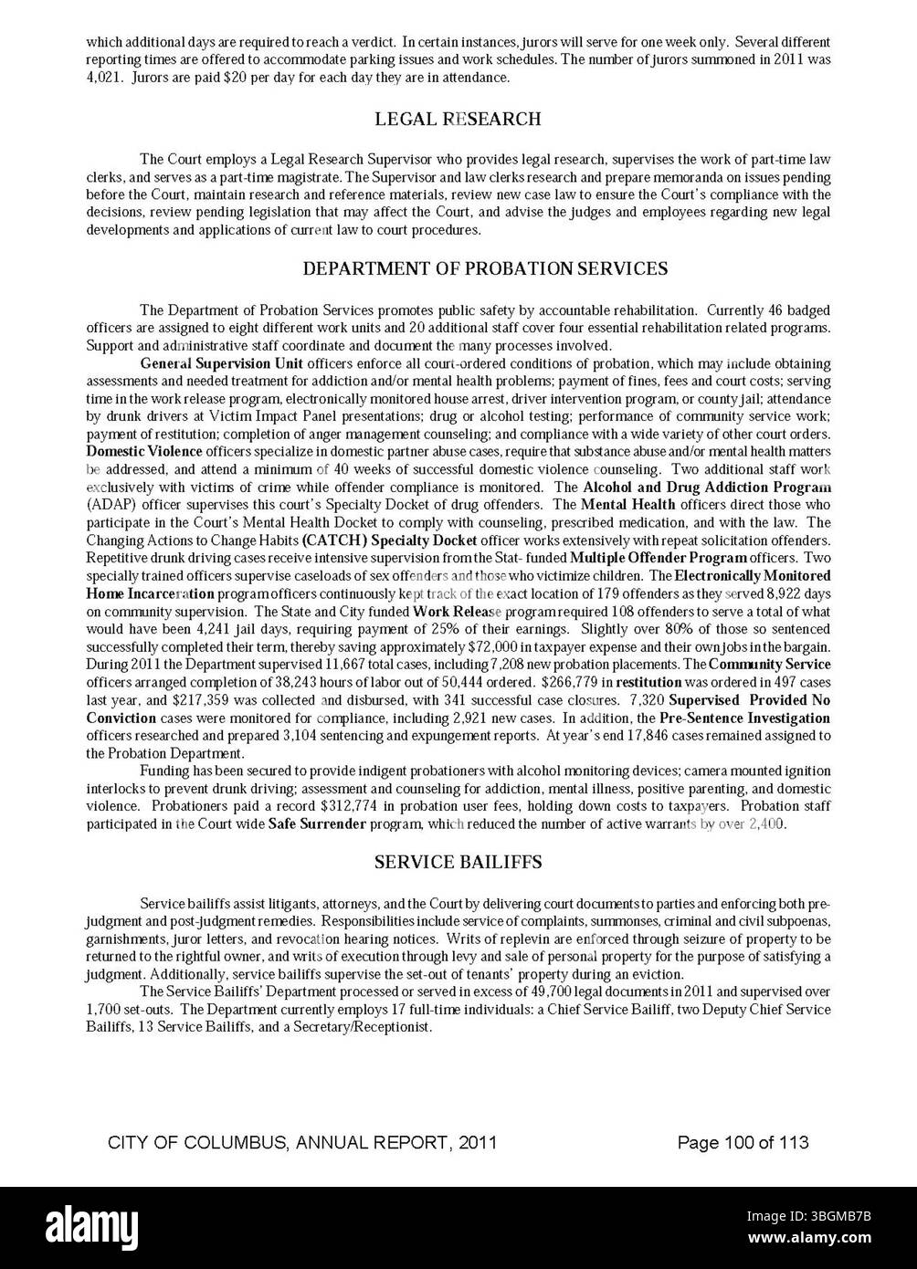 Il rapporto annuale della città di Columbus del 2011 include dettagli completi sulle entrate e le spese finanziarie della città. I rapporti del comitato dei modi e dei mezzi, del City Clerk e del City Treasurer forniscono trasparenza sulle attività fiscali della città per l'anno. Foto Stock