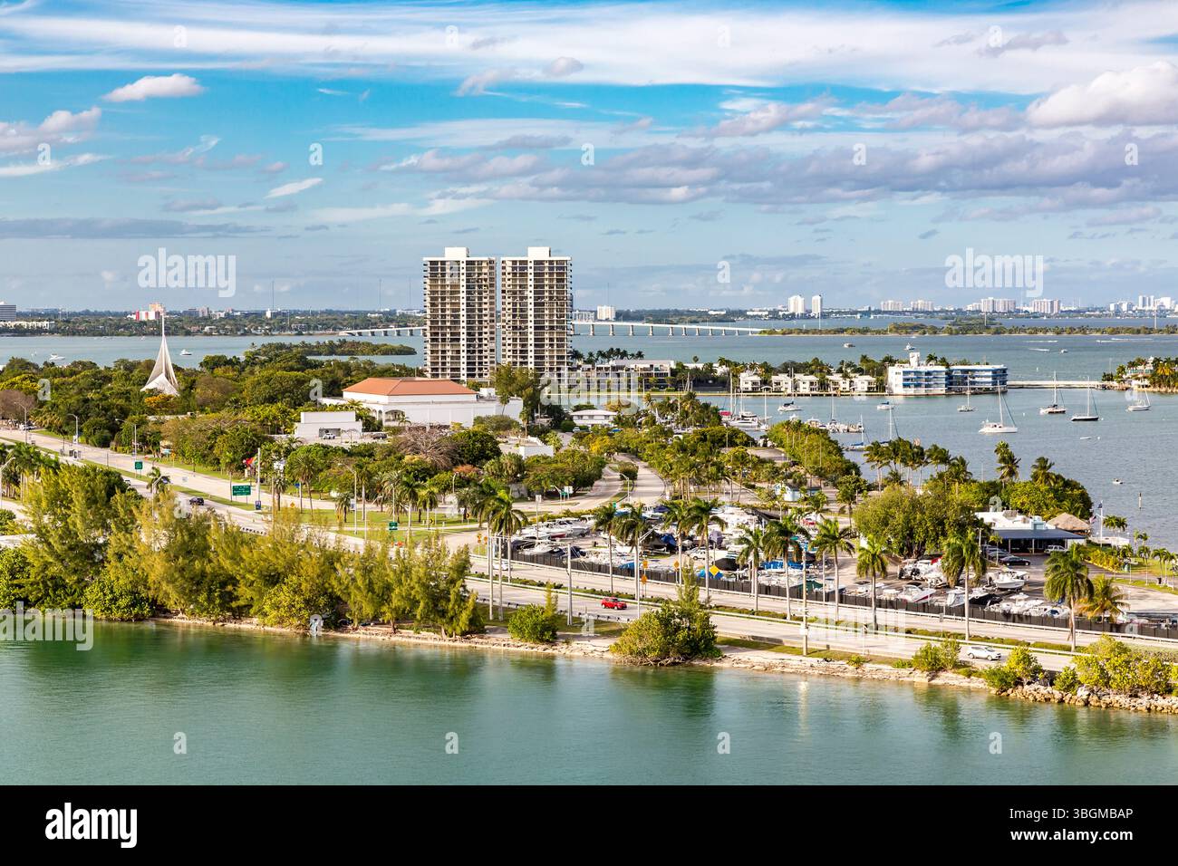 Vista di Miami dalla nave da crociera, Miami, Miami-Dade County, Florida, USA, nord America Foto Stock