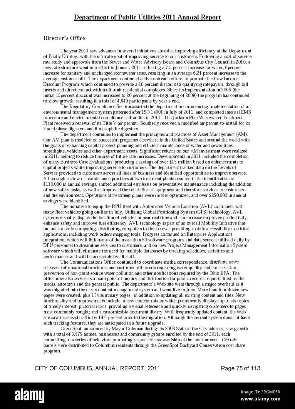 Il 2011 Annual Report for the City of Columbus riassume le entrate e le spese fiscali, inclusi i rapporti ufficiali del comitato Ways and Means, del City Clerk e del City Treasurer. Foto Stock