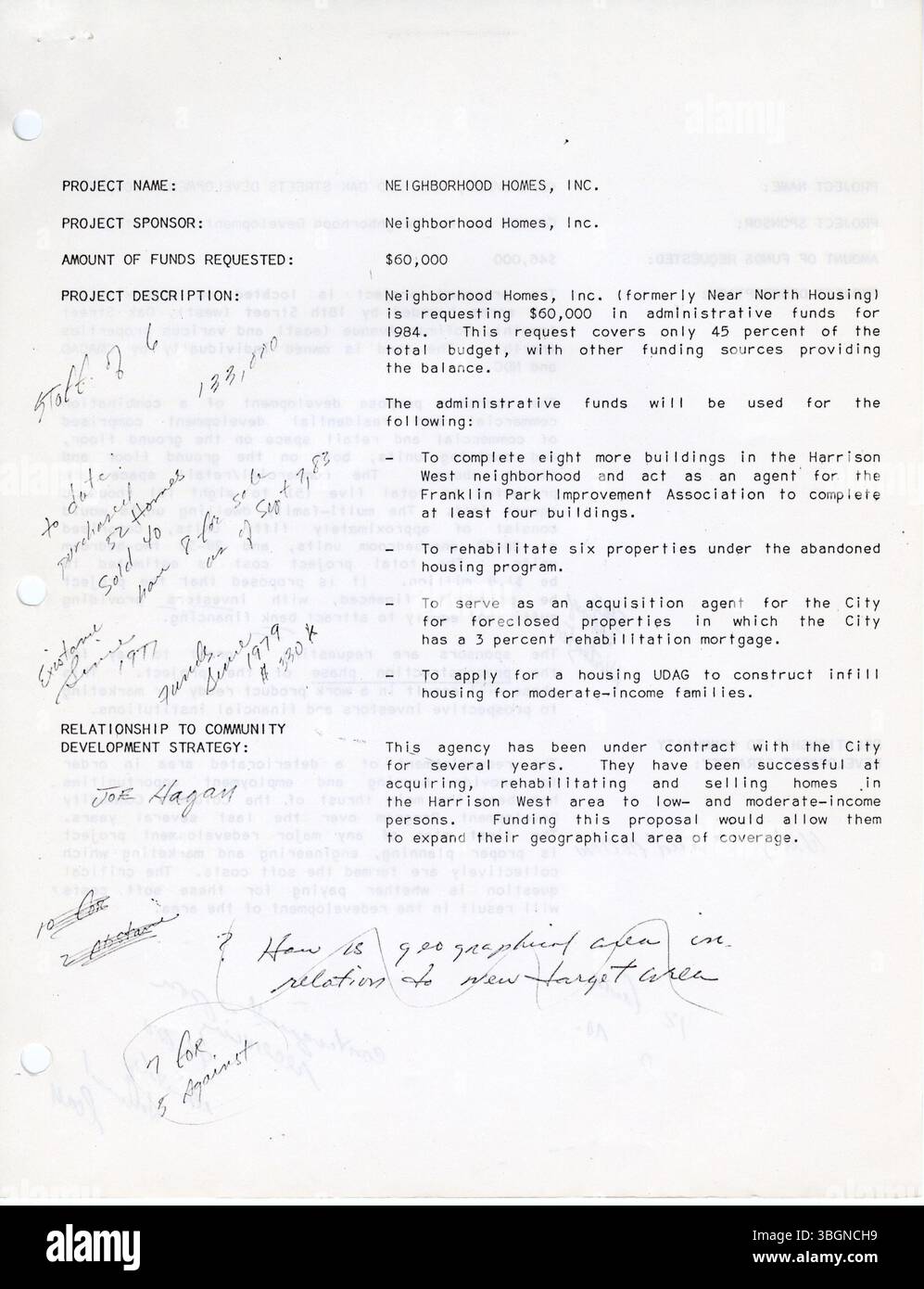 Il processo verbale documenta gli sforzi della Franklinton area Commission per colmare il divario tra sviluppatori, residenti e funzionari della città, garantendo una comunicazione efficace e affrontando i problemi di sviluppo urbano locale nelle vicinanze. Foto Stock