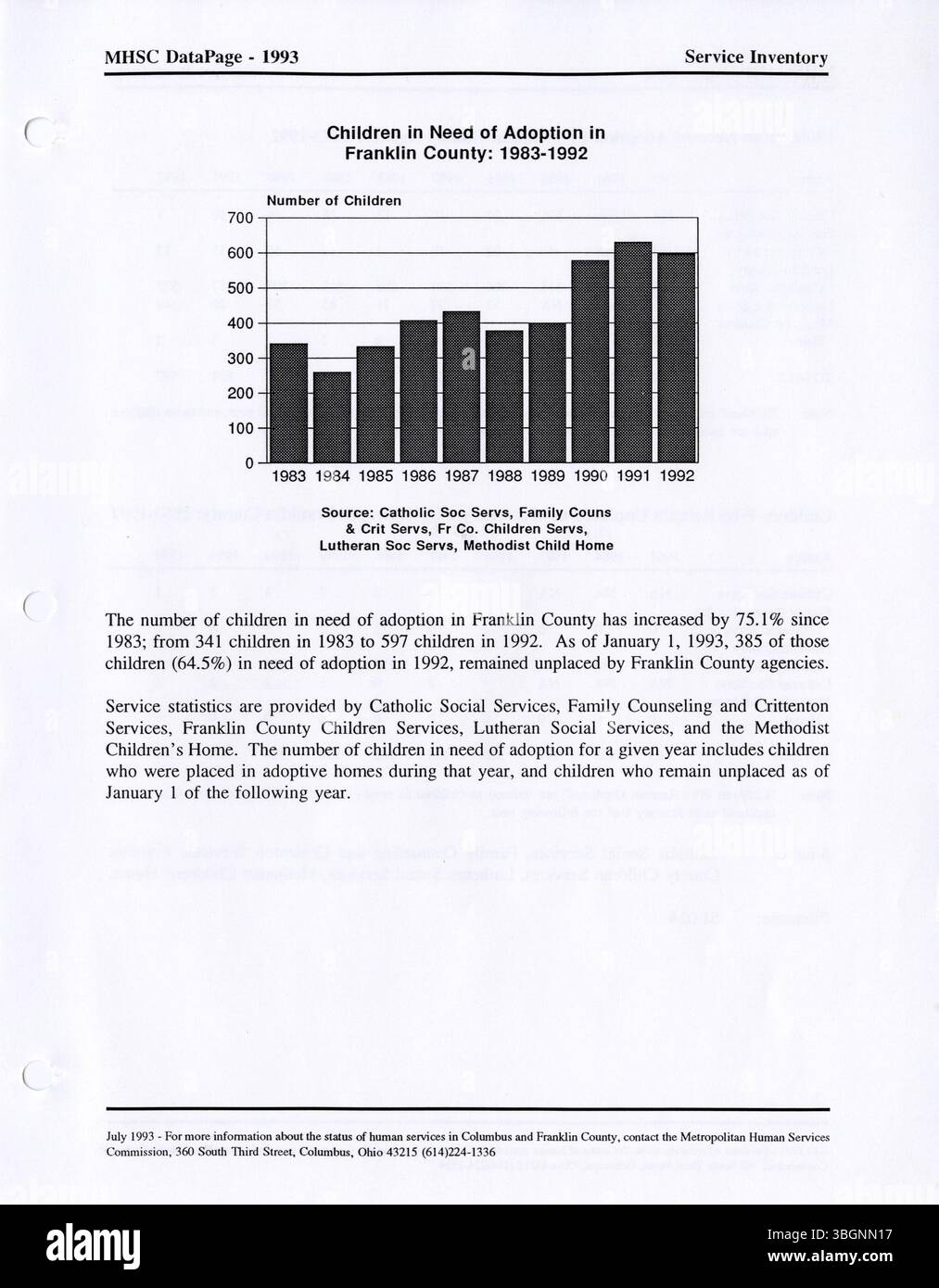 Il 1995 DataIndex della Columbus Metropolitan Human Services Commission compila dati e indicatori dei servizi sociali per supportare le agenzie della comunità nella contea di Franklin. Aiuta a generare report personalizzati che affrontano problemi specifici e esigenze di servizio delle popolazioni locali. Foto Stock
