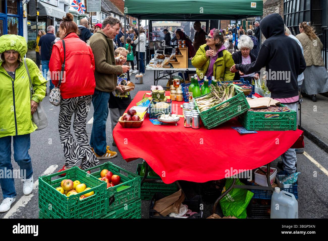 Prodotti locali in vendita alla Steyning Country Fair, West Sussex, Regno Unito. Foto Stock