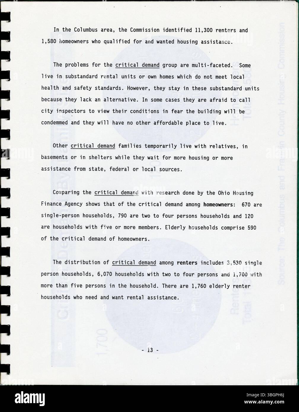 Questa sezione del rapporto identifica le esigenze abitative e le risorse per Columbus e Franklin County, con particolare attenzione ai bisogni insoddisfatti per i locatari, i senzatetto e la carenza di alloggi. Include dati, grafici e analisi di queste sfide. Foto Stock