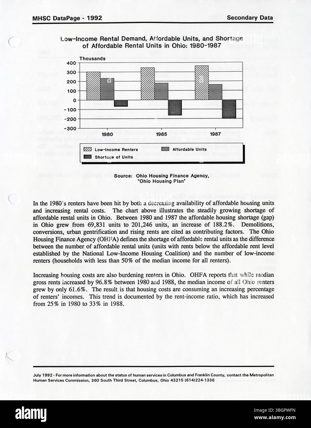 Il 1995 DataIndex compilato dalla Columbus Metropolitan Human Services Commission consente la creazione di report personalizzati da parte delle agenzie della comunità nella contea di Franklin. Include dati sugli indicatori dei servizi sociali e previdenziali, sulle popolazioni bersaglio e sui servizi per aree geografiche specifiche. Foto Stock