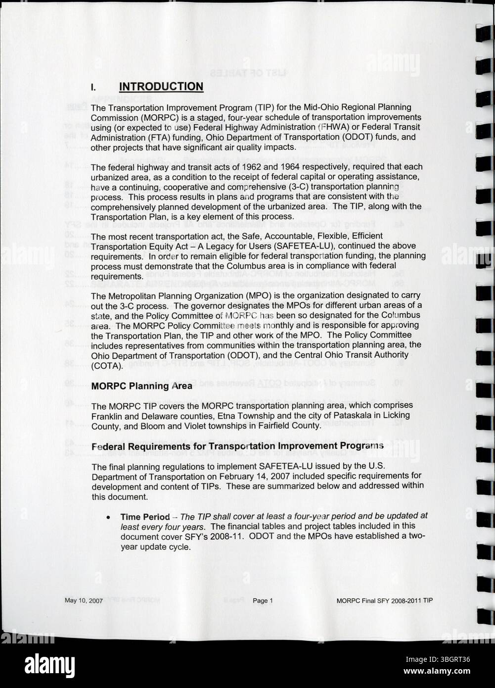 Il SUGGERIMENTO 2008-2011 delinea i progetti di trasporto pianificati a Columbus, garantendo che questi siano allineati con i requisiti federali per il finanziamento dei trasporti e le politiche di pianificazione regionale. Foto Stock
