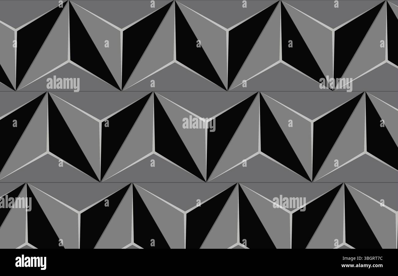 Motivo a freccia geometrico nero e grigio minimalista con stile 3D Illusion Design di sfondo vettoriale senza cuciture Illustrazione Vettoriale