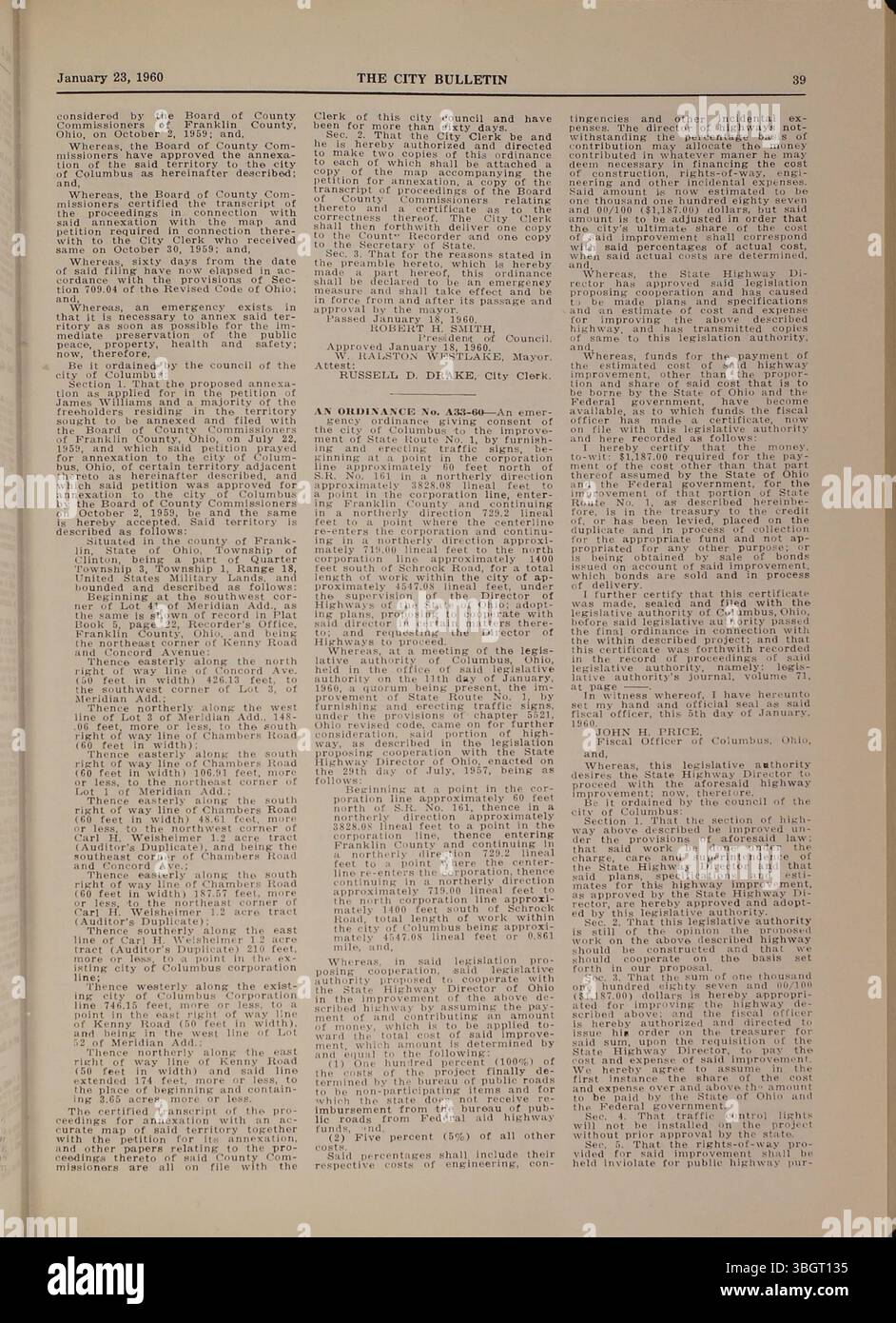 La pagina 127 illustra i lavori delle riunioni del consiglio, le offerte pubbliche e le risoluzioni politiche approvate dai dipartimenti della città. Foto Stock