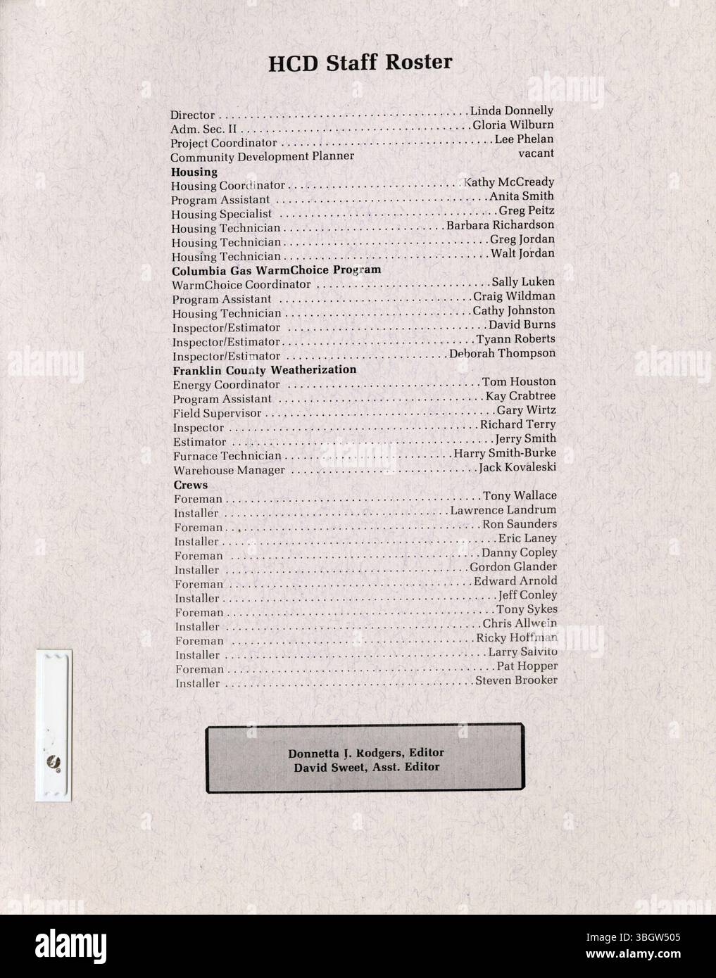 Il piano triennale per gli alloggi e lo sviluppo della comunità della contea di Franklin del 1988-1990 delinea l'uso dei fondi del CDBG per gli alloggi e lo sviluppo della comunità nelle aree al di fuori di Columbus, Ohio. Il piano include priorità basate sul feedback pubblico e sulle richieste della comunità, con MORPC che supervisiona la pianificazione e l'attuazione dei progetti. Foto Stock