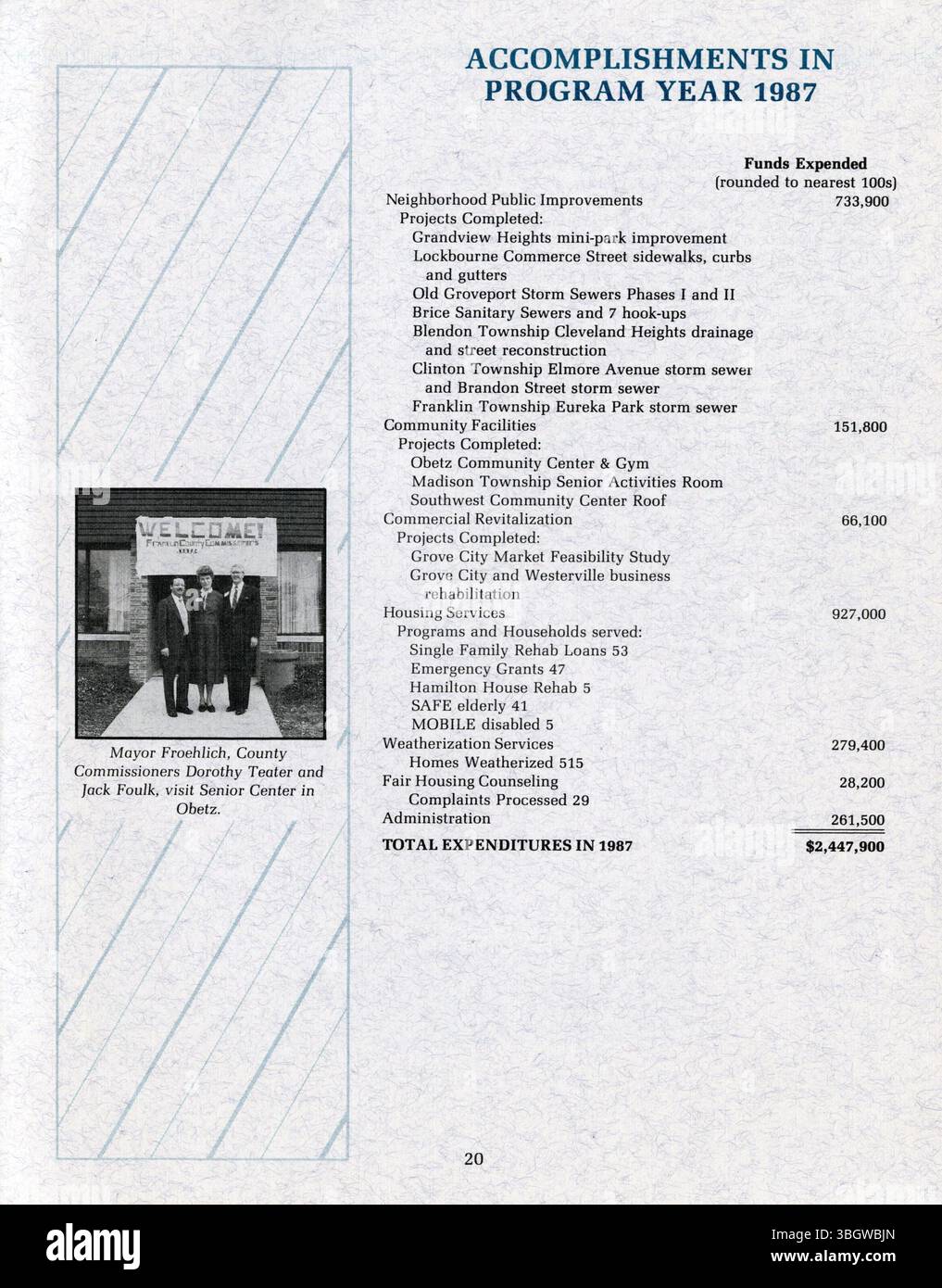 Il piano triennale per gli alloggi e lo sviluppo della comunità della contea di Franklin del 1988-1990 descrive in dettaglio l'assegnazione dei fondi del CDBG alle contee urbane al di fuori di Columbus. Amministrato da MORPC, il piano identifica i progetti che rispondono alle esigenze abitative locali e allo sviluppo della comunità. La relazione riflette le priorità collettive delle comunità locali nell'arco di tre anni. Foto Stock