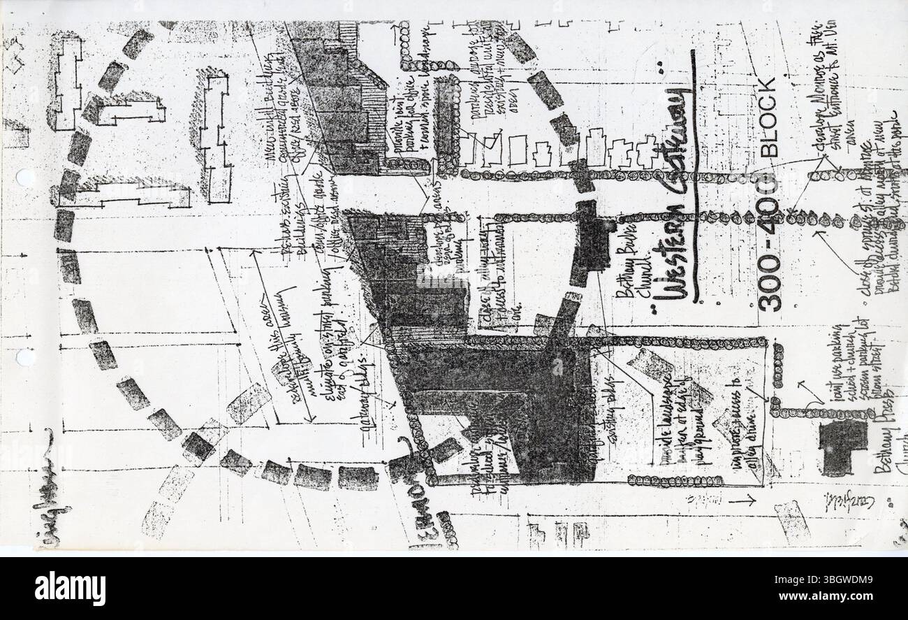 Il 1977 Mt. Vernon Avenue Sketch Plan fornisce un quadro per la rivitalizzazione commerciale, affrontando gli aspetti fisici, sociali, economici e politici della progettazione urbana. Foto Stock