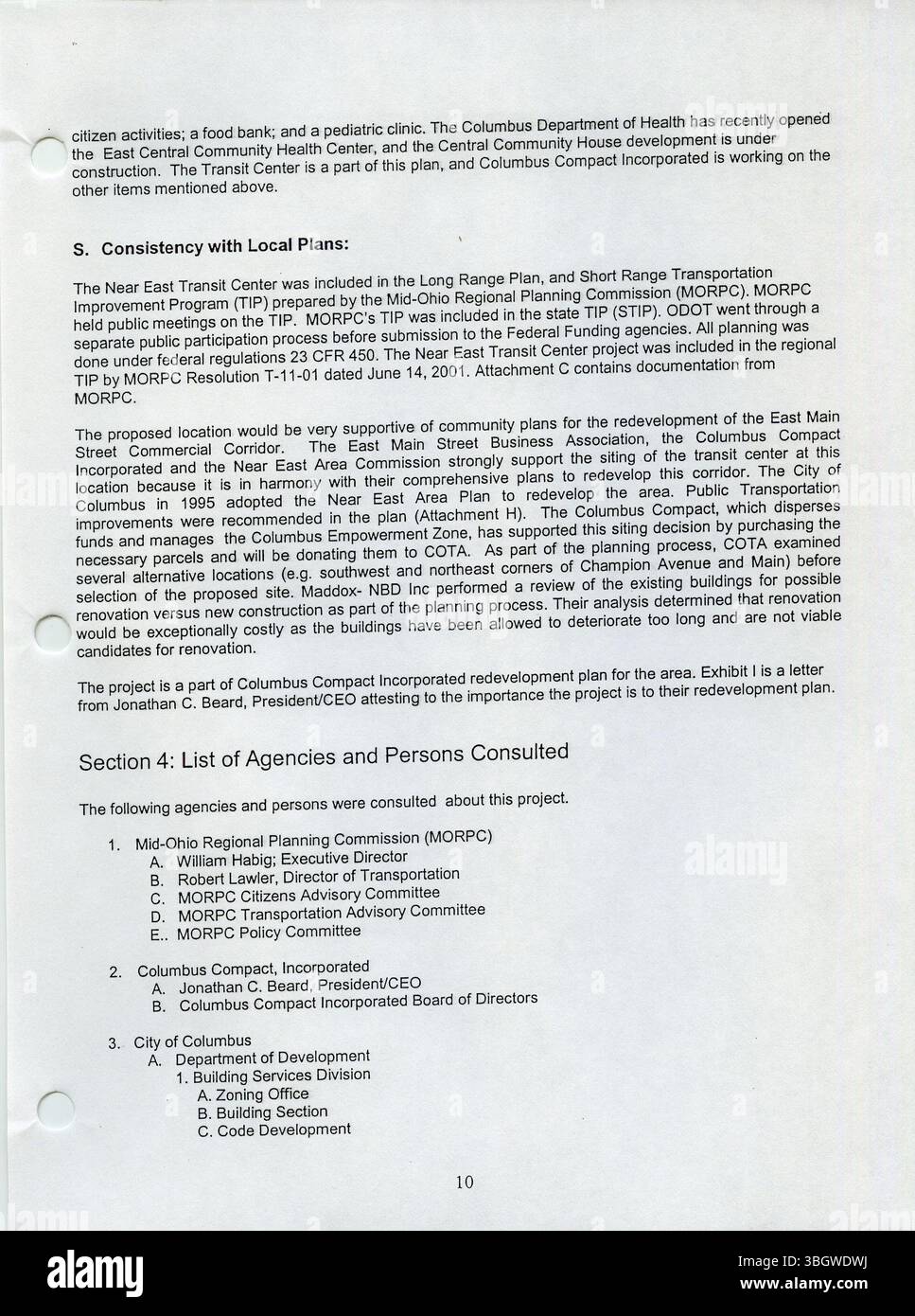 Nel 2004, la Central Ohio Regional Transit Authority (COTA) ha condotto una valutazione ambientale per il Near East Transit Center proposto situato all'angolo sud-est tra Main Street e Champion Avenue. Lo studio valuta i fattori e gli impatti ambientali connessi allo sviluppo dell'impianto di transito. Foto Stock