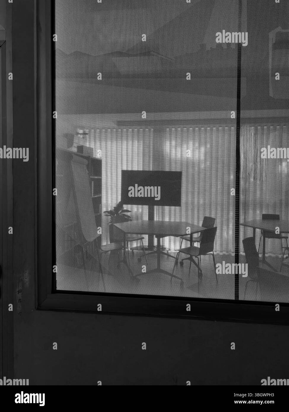 Sala meeting tranquilla: Prospettiva interna. Tonalità monocromatiche. Foto Stock