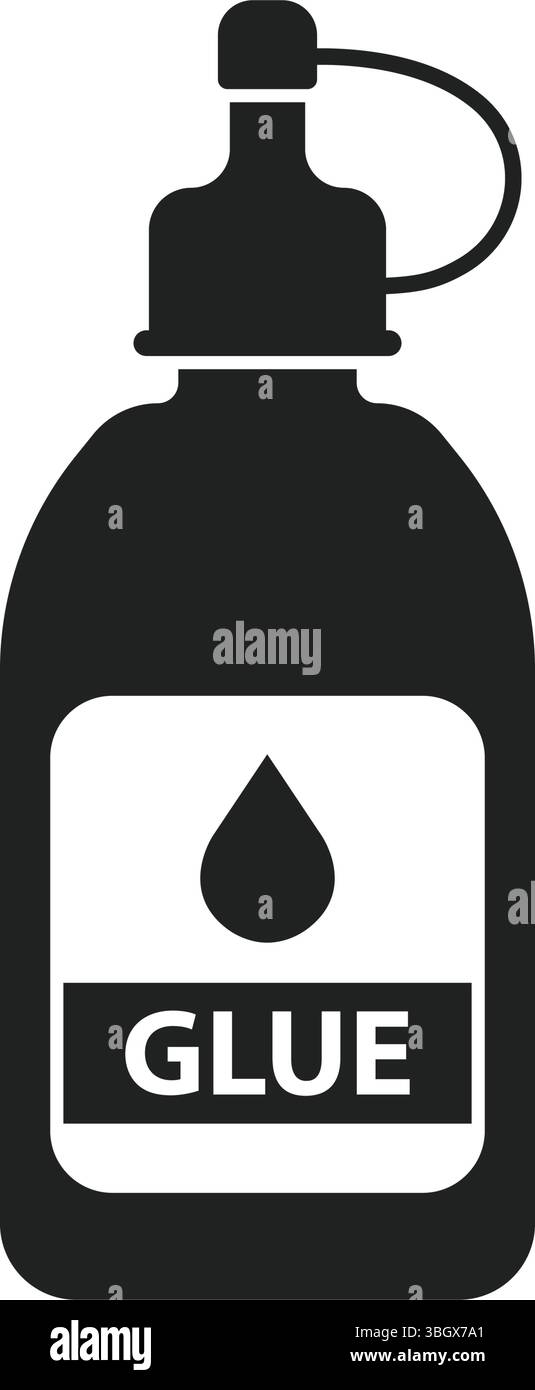Bastoncino di colla e icona della bottiglia in stile piatto. Illustrazione vettoriale cancelleria scolastica su sfondo isolato. Concetto di business della firma degli approvvigionamenti per ufficio. Illustrazione Vettoriale