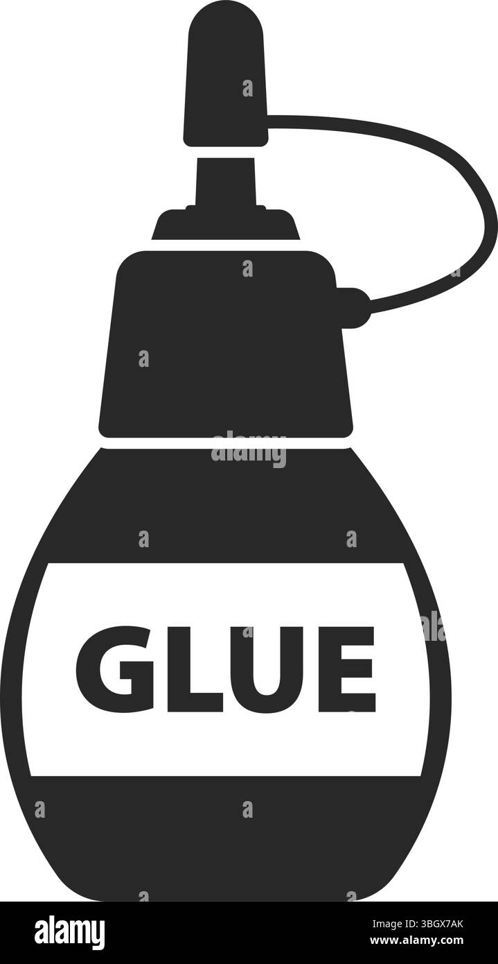 Bastoncino di colla e icona della bottiglia in stile piatto. Illustrazione vettoriale cancelleria scolastica su sfondo isolato. Concetto di business della firma degli approvvigionamenti per ufficio. Illustrazione Vettoriale