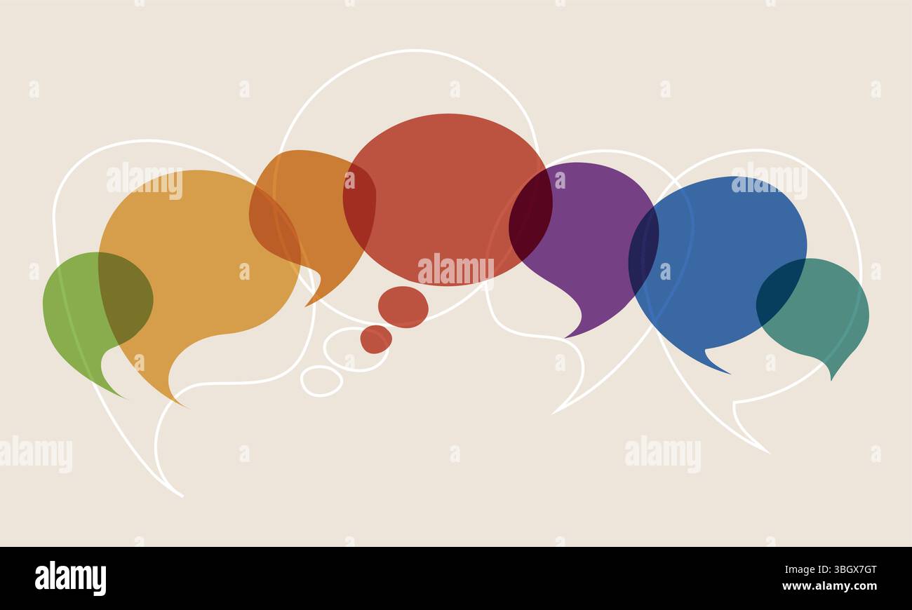 La comunicazione vocale e il concetto di lavoro di squadra per il dialogo aziendale e la condivisione di idee Illustrazione Vettoriale