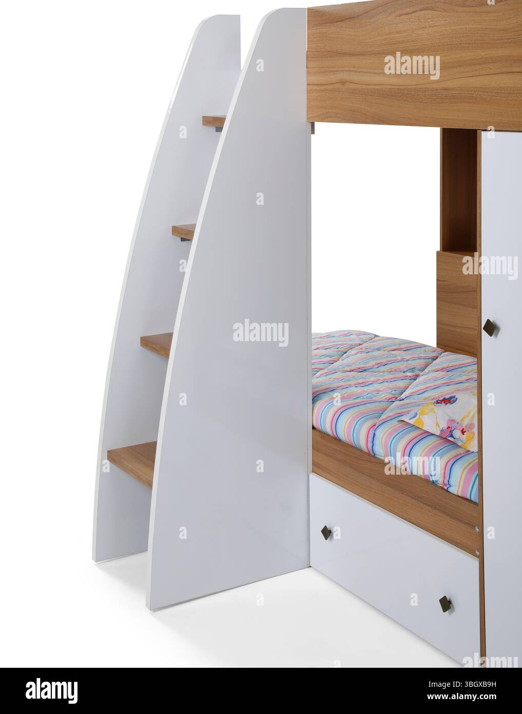 scala in legno, letto a castello isolato su sfondo bianco. Foto Stock scala in legno, letto a castello isolato su sfondo bianco. Foto Stock