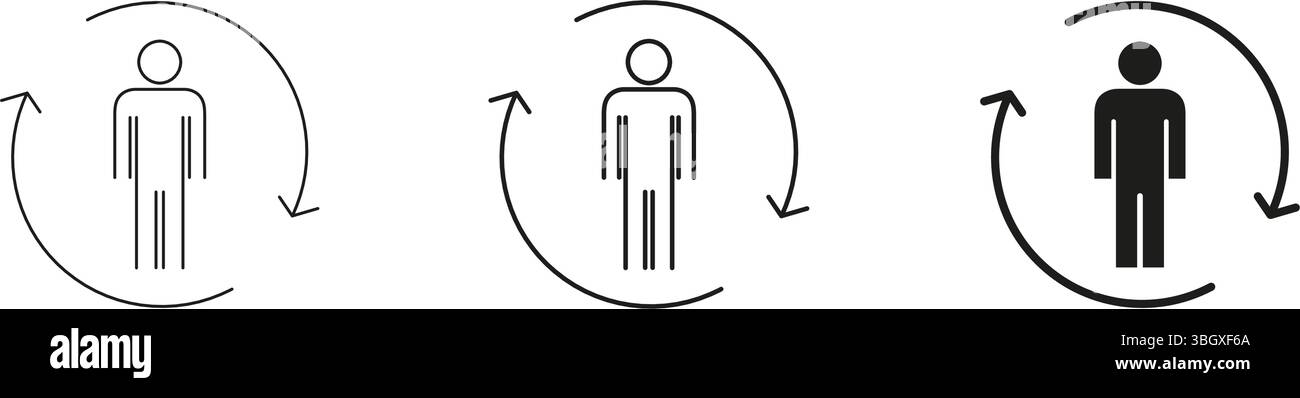 Set di icone ciclo di vita umano e trasformazione. Crescita personale, sviluppo e cambiamento contorno e silhouette Symbol Collection. Evoluzione e progresso Illustrazione Vettoriale