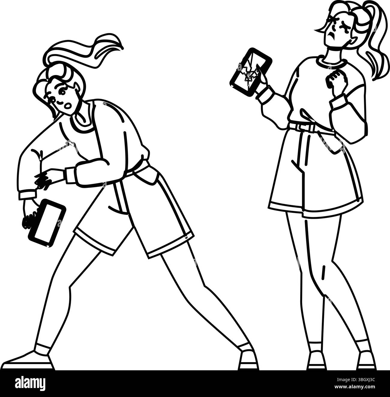 una donna incrinata ha rotto il vettore telefonico Illustrazione Vettoriale