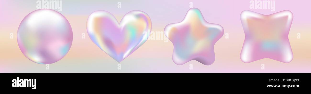 Set di ockup ologramma rosa 3D, adesivi, etichette, timbri di forme diverse. Badge cromato astratto, certificato e coupon in stile Y2K su sfondo Gradient. Illustrazione Vettoriale