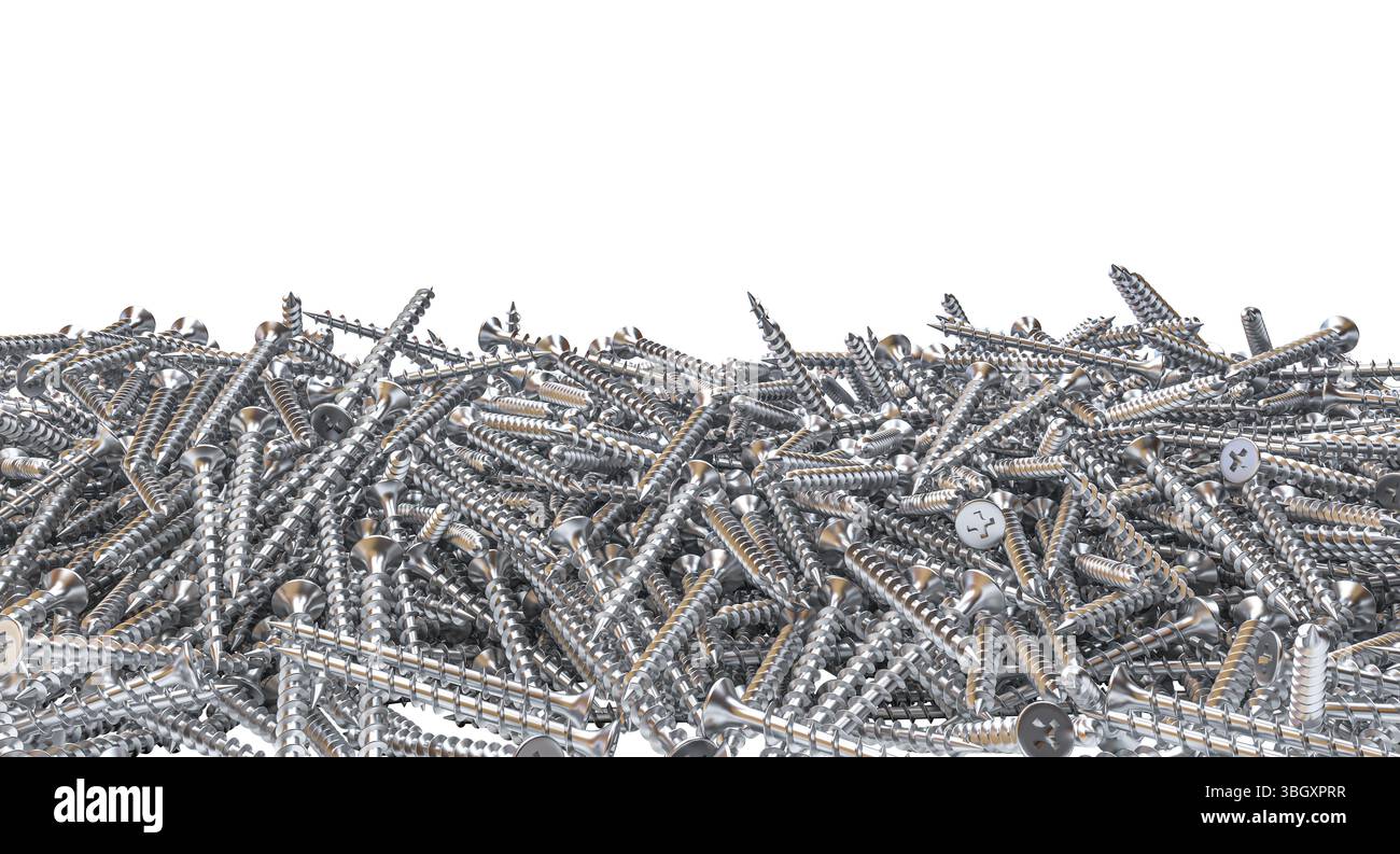 Pile di viti per legno sfondo trasparente 3d. Foto Stock