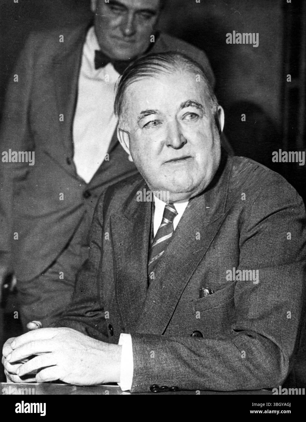 Capo politico trattenuto nel rapimento di Bremer. John J (Boss) McLaughlin, un tempo una potenza politica in Illinois, più di recente un giocatore d'azzardo e ora sotto accusa per una rapina postale di 250.000 dollari nel centro di Chicago. 28 aprile 1934 Foto Stock