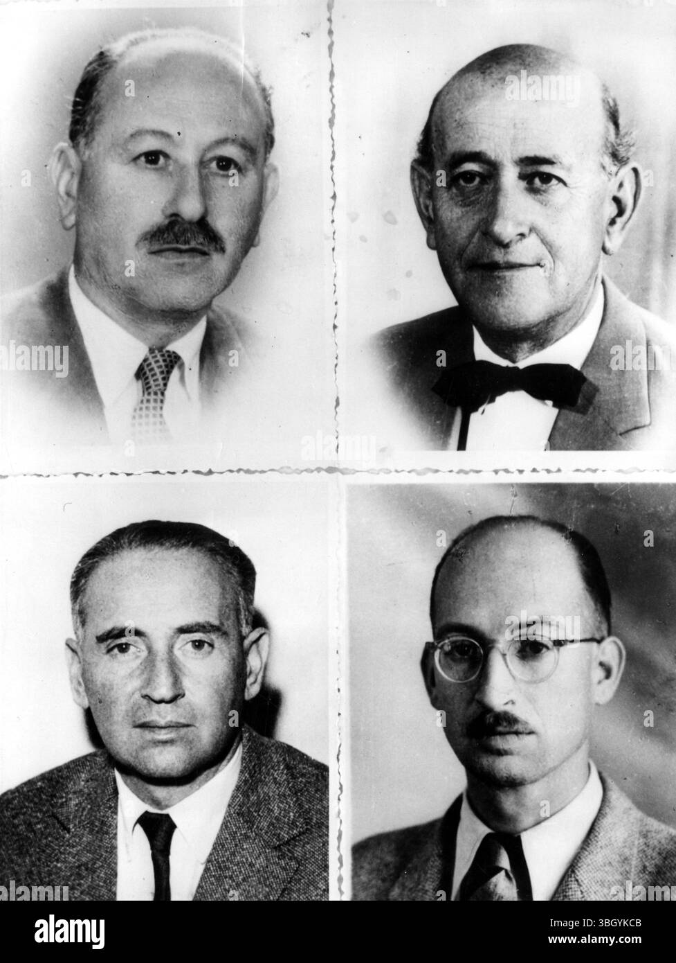 Testimonierà contro Eichmann. Ritratti appena ricevuti a Londra dei quattro testimoni che appariranno per l'accusa al processo a Gerusalemme di Adolf Eichmann. In alto da sinistra a destra, Adolf Engelstein, dottor Martin Paldi. In basso da sinistra a destra, dottor Hugo Kratky, Avner Lam. 22 febbraio 1961 Foto Stock