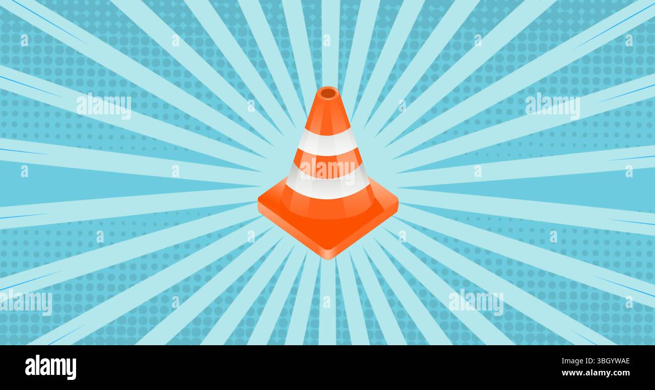 Immagine del cono stradale su sfondo blu Foto Stock