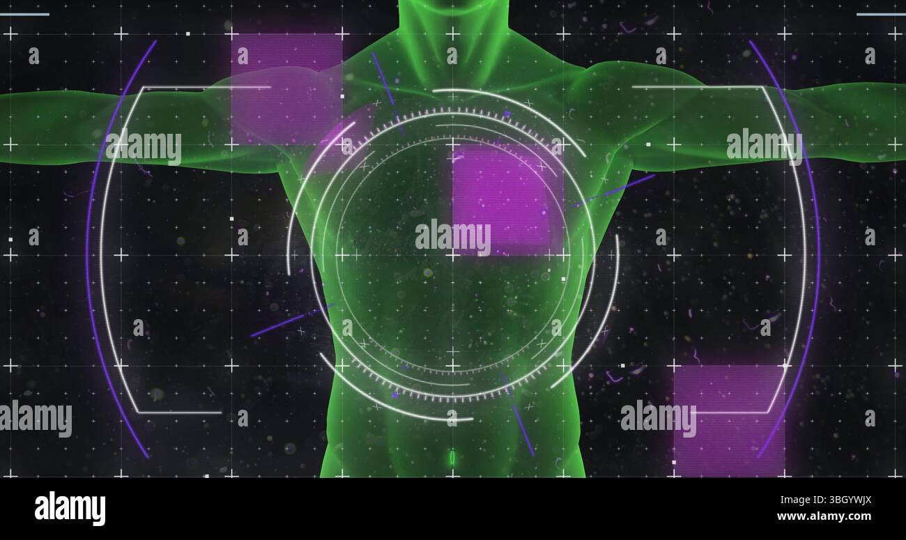 Immagine della scansione scope, dei marcatori e dell'elaborazione dei dati sul corpo umano Foto Stock