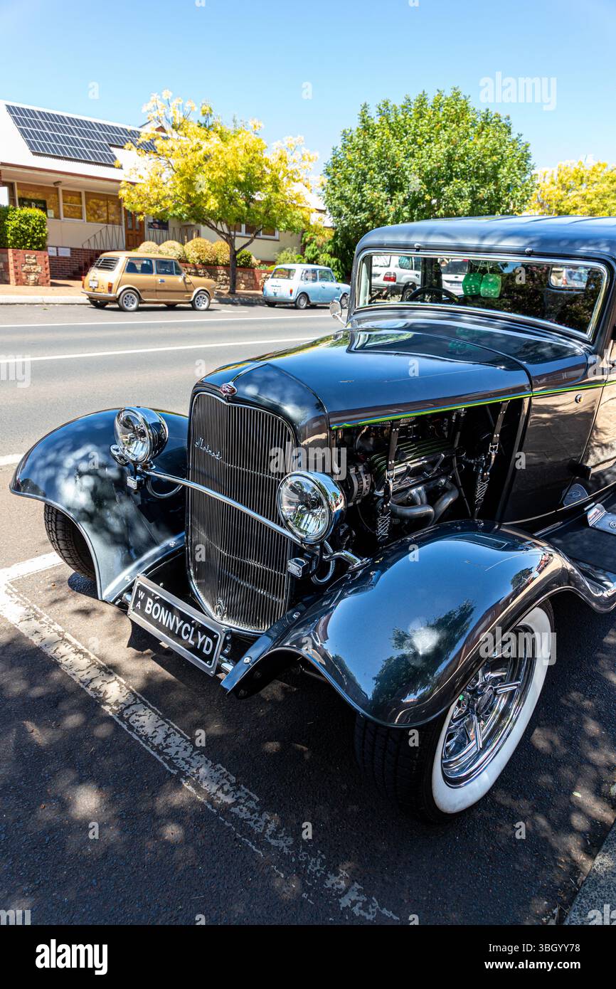 Una Ford Hotrod con registrazione BonnyClyd a Bridgetown, nella regione sud-occidentale dell'Australia Occidentale, WA, Australia. Foto Stock