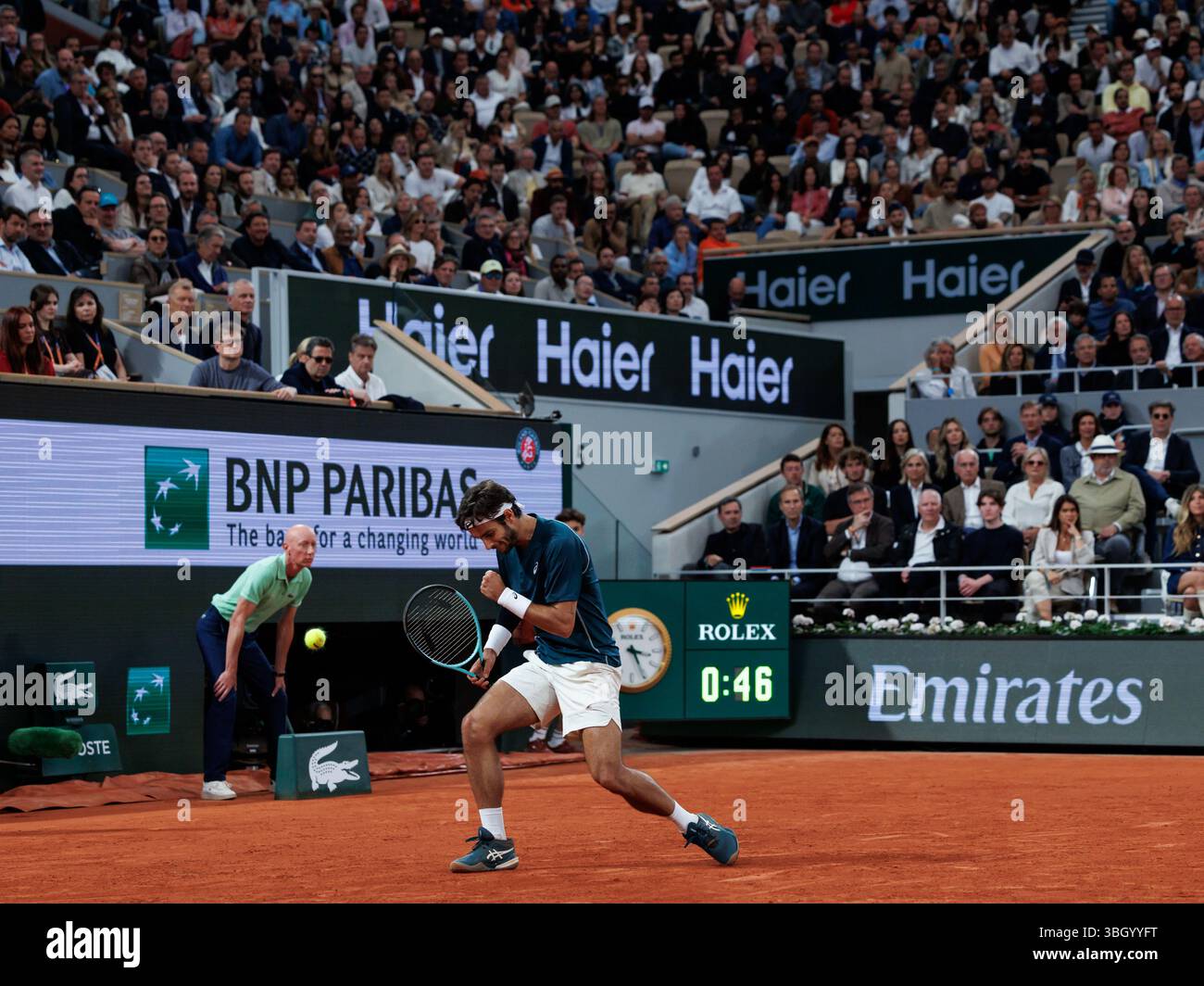 Parigi, Francia. 6 giugno 2025. Lorenzo Musetti (ITA) durante il Roland Garros 2025. Crediti: Corleve/Alamy Live News Foto Stock