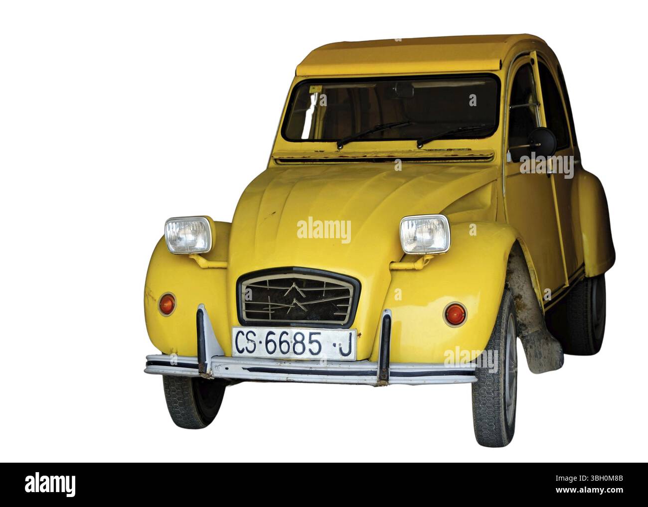 Popolare auto d'epoca degli anni '70, la 2 CV in giallo Foto Stock