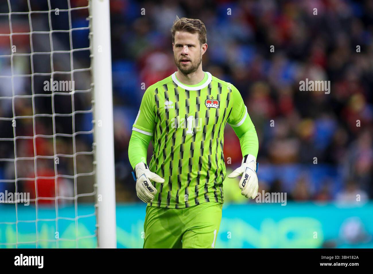 Cardiff, Galles, Regno Unito. 6 giugno 2025. Il portiere del Liechtenstein Benjamin Buchel durante la Coppa del mondo FIFA, le qualificazioni europee, la partita del gruppo J tra Galles e Liechtenstein al Cardiff City Stadium. Credit Glitch Images/Alamy Live News Foto Stock Cardiff, Galles, Regno Unito. 6 giugno 2025. Il portiere del Liechtenstein Benjamin Buchel durante la Coppa del mondo FIFA, le qualificazioni europee, la partita del gruppo J tra Galles e Liechtenstein al Cardiff City Stadium. Credit Glitch Images/Alamy Live News Foto Stock
