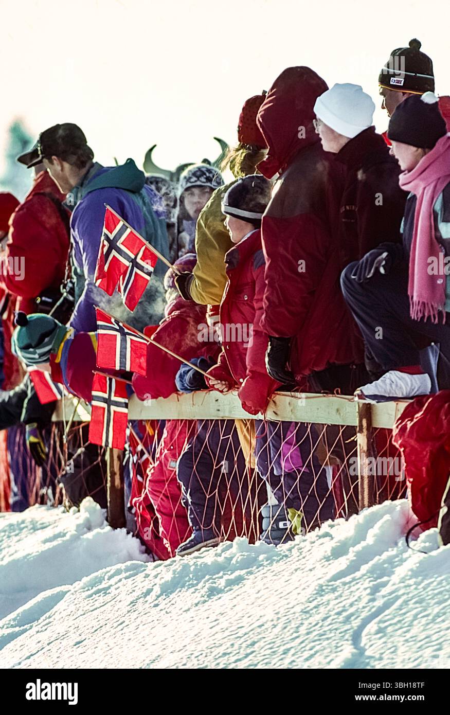 Spettatori dello sci di fondo femminile, 15 km, in freestyle, alle Olimpiadi invernali del 1994 Foto Stock