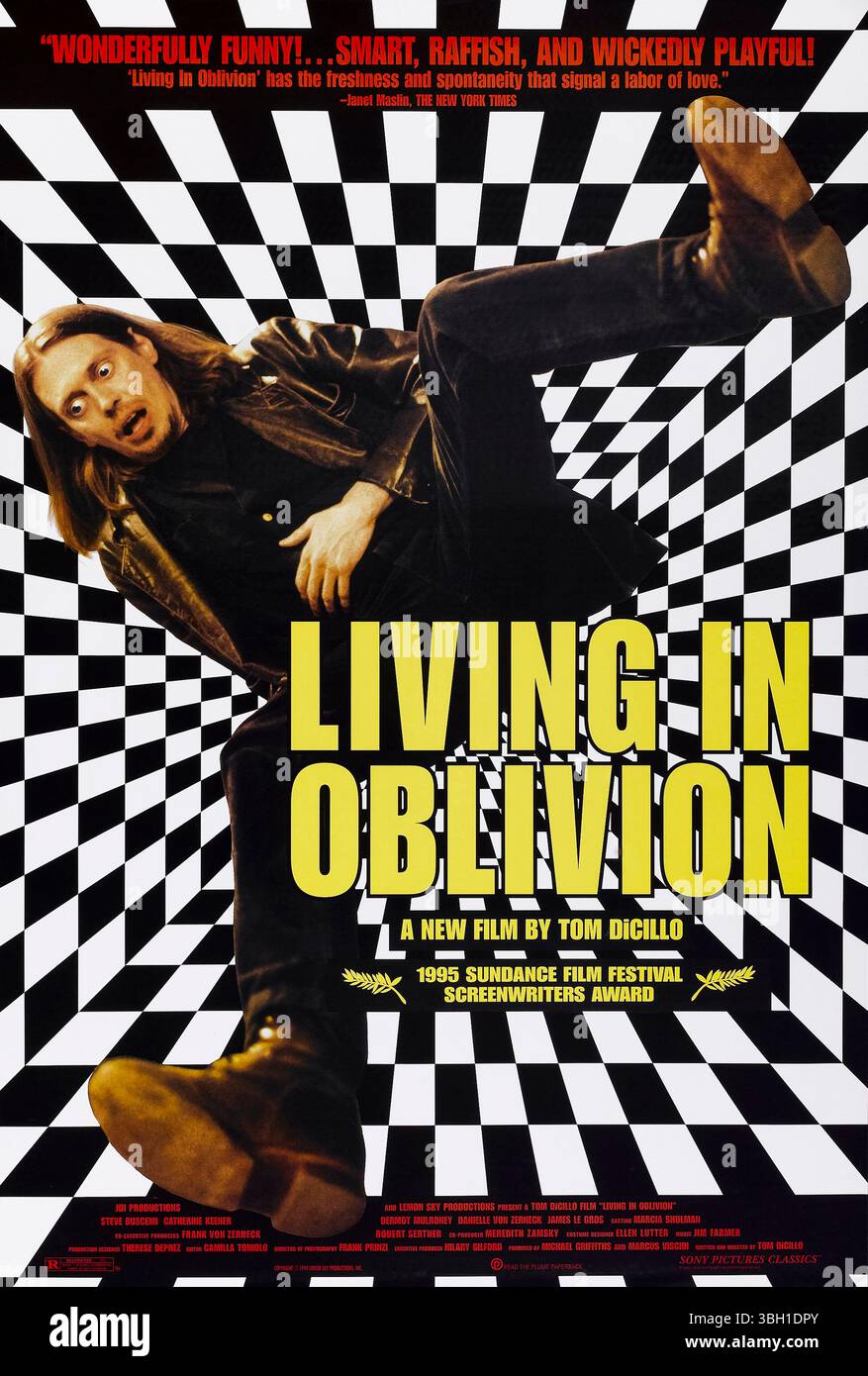 Living in Oblivion (1995) diretto da Tom DiCillo e interpretato da Steve Buscemi, Catherine Keener e Dermot Mulroney. Una commedia satirica nera sul caos e l'assurdità dietro le quinte di un film indipendente a basso costo, in cui tutto ciò che può andare storto fa per un regista assillato e per il suo eccentrico cast e la sua troupe. Fotografia di un poster originale del 1995 USA a un foglio SOLO PER USO EDITORIALE. Crediti: BFA / Sony Pictures Classics Foto Stock