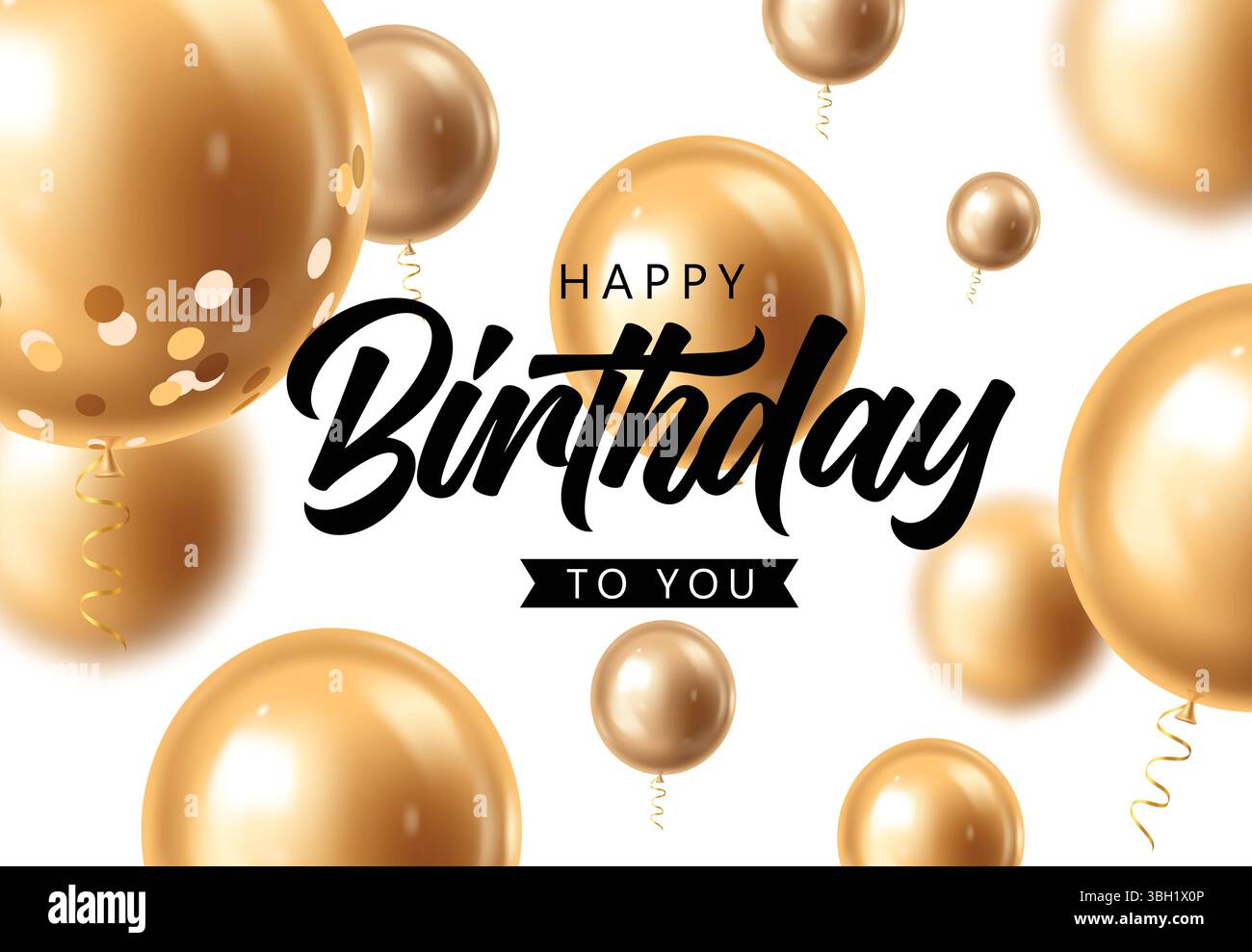 Saluto di compleanno minimalista con palloni dorati su sfondo bianco illustrazione vettoriale. Illustrazione Vettoriale