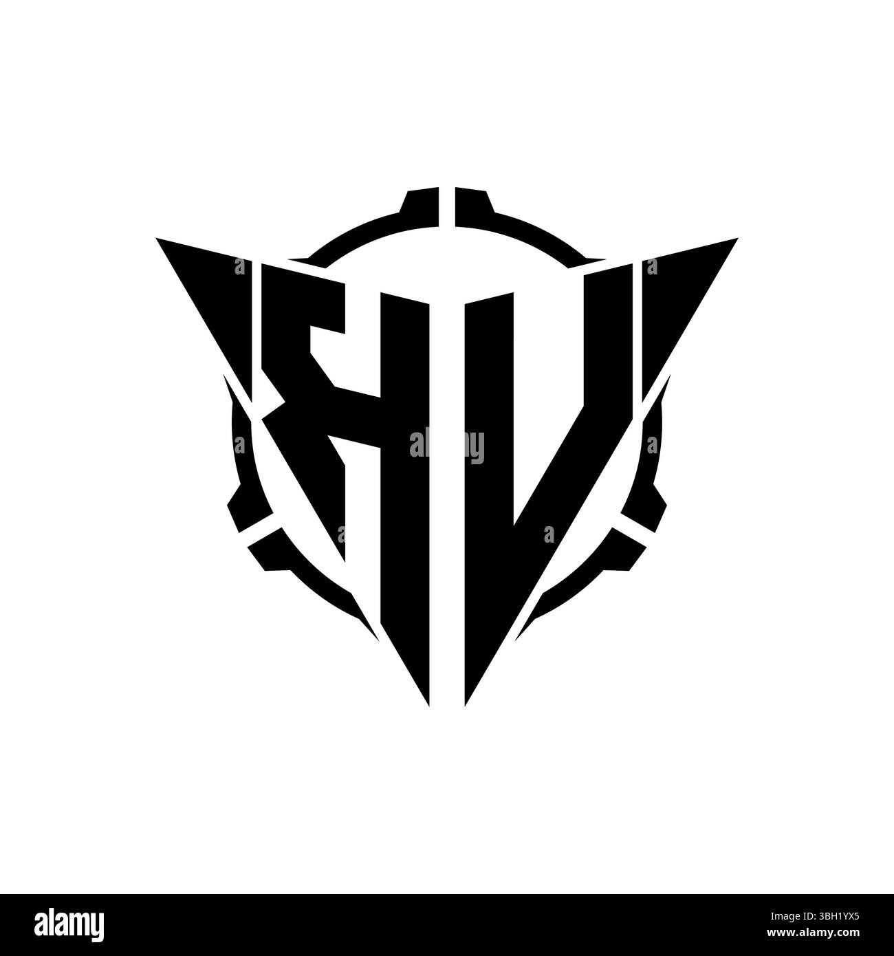 Logo KV Gaming iniziale con oscilloscopio arrotondato triangolo moderno geometrico Sniper Design tattico in sfondo isolato, monogramma minimalista per videogame Illustrazione Vettoriale