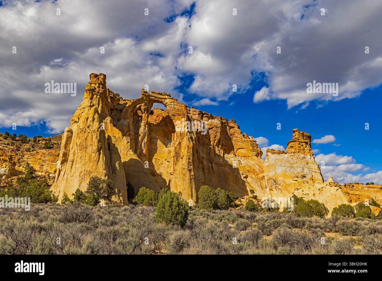 Grosvenor Arch, un unico doppio arco in arenaria situato all'interno del Grand Staircase-Escalante National Monument nella parte meridionale della contea di Kane, Utah, Stati Uniti. Foto Stock