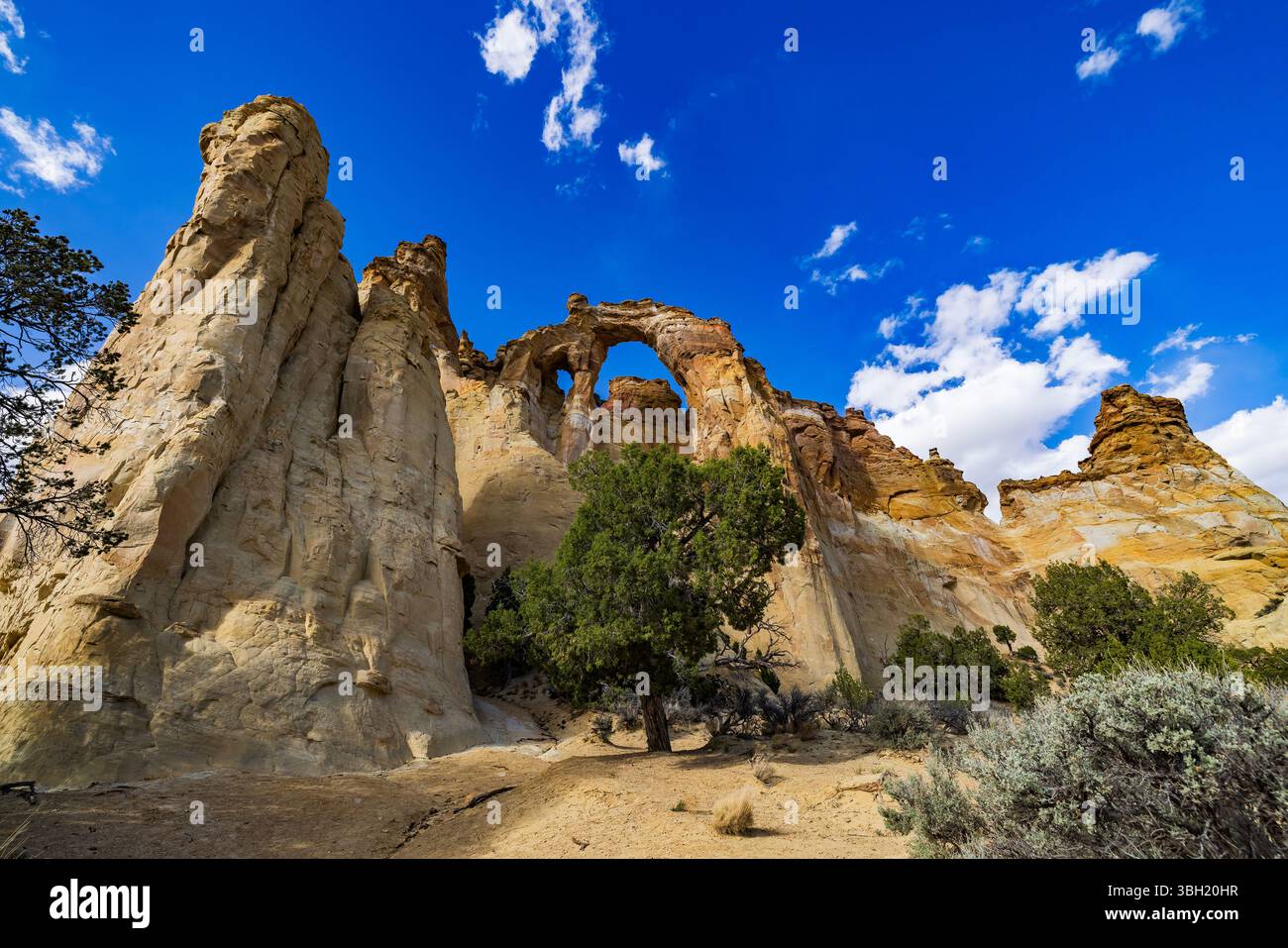 Grosvenor Arch, un unico doppio arco in arenaria situato all'interno del Grand Staircase-Escalante National Monument nella parte meridionale della contea di Kane, Utah, Stati Uniti. Foto Stock