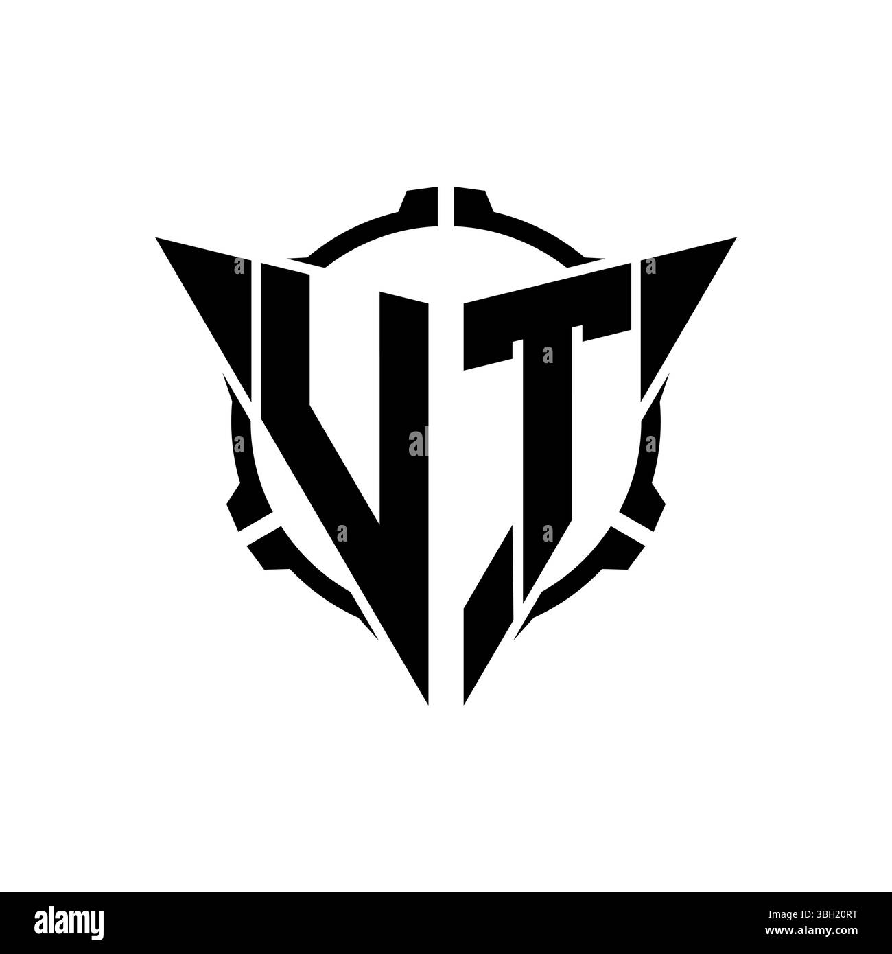 Logo VT Gaming iniziale con oscilloscopio arrotondato triangolo moderno geometrico Sniper Design in stile tattico su sfondo isolato, monogramma minimalista per videogame Illustrazione Vettoriale