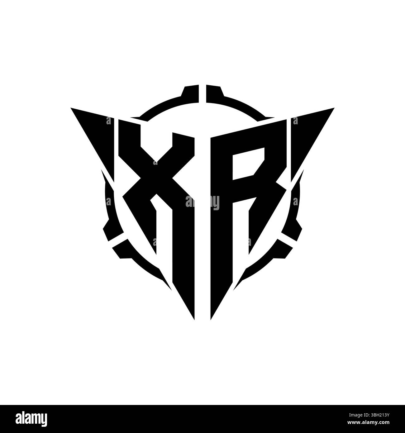 Logo XR Gaming iniziale con oscilloscopio arrotondato triangolo moderno geometrico Sniper Design in stile tattico su sfondo isolato, monogramma minimalista per videogame Illustrazione Vettoriale
