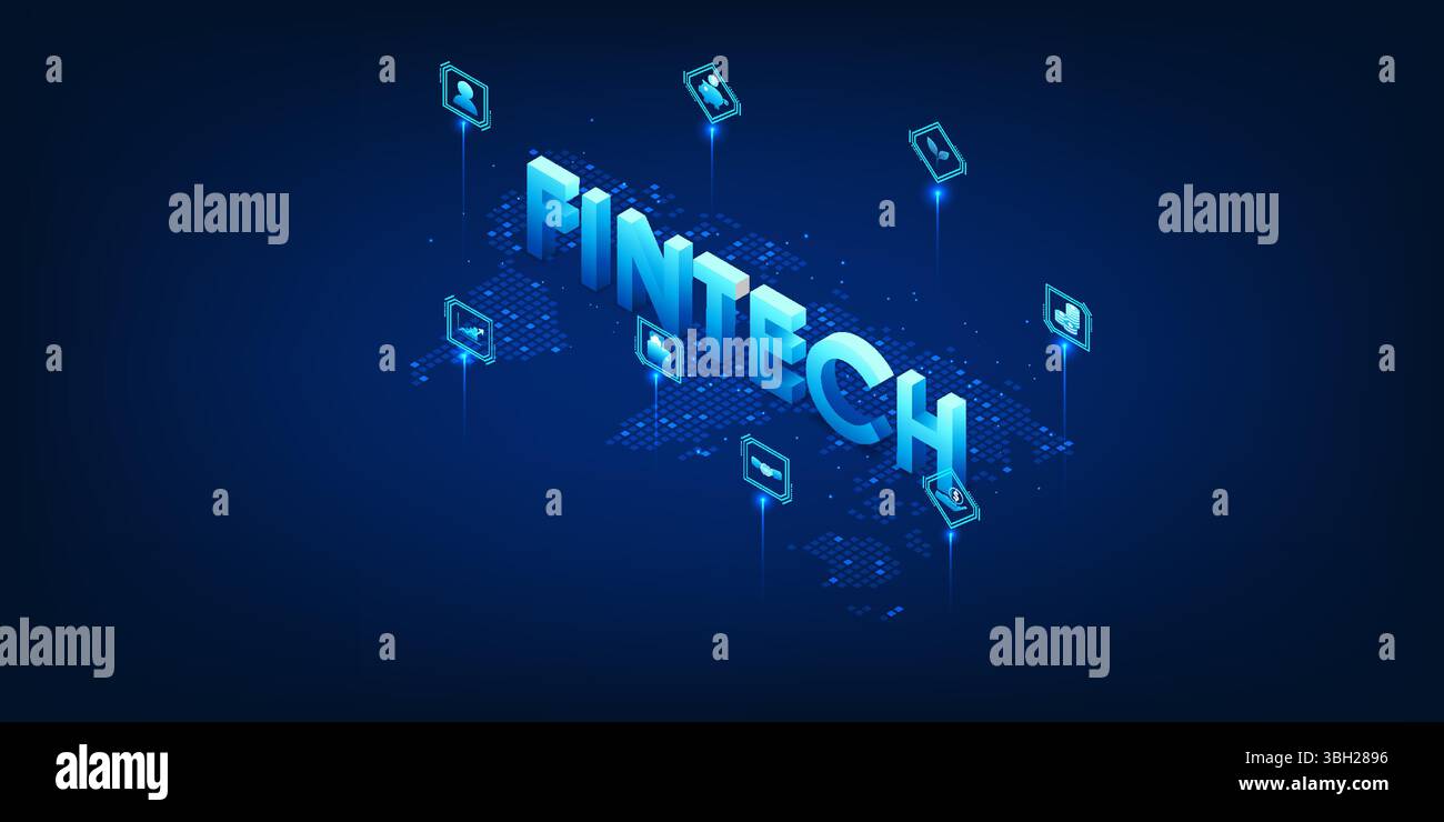 Tecnologia Fintech su una mappa mondiale con connessioni a icone finanziarie, che rappresentano l'interconnettività globale dei sistemi finanziari digitali e del Illustrazione Vettoriale