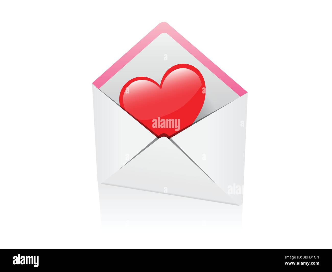 Cuore amorevole in buste. Aprire la busta con il cuore. Iscriviti alla newsletter. Messaggio e-mail. Invia cartolina postale. Busta con documento. Notifica via e-mail Illustrazione Vettoriale